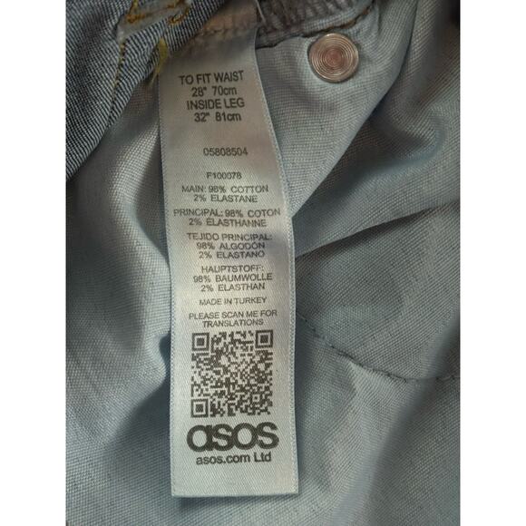 ASOS Mid Rise Skinny Jeans Blue Womens 28W 32L Stretch Denim Classic Fit - Picture 14 of 15